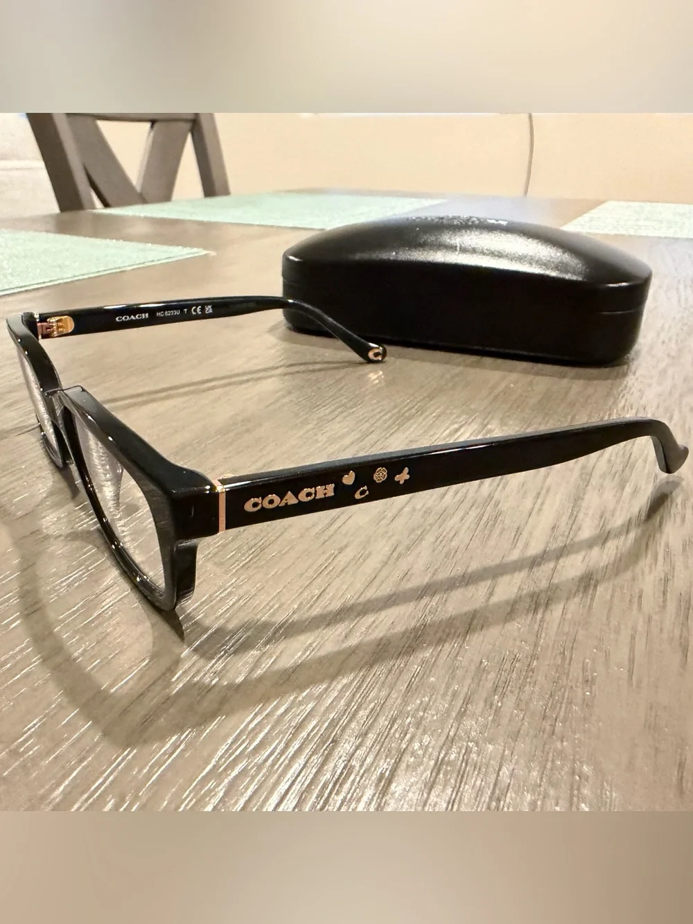 COACH Black womens Rectangular Eyeglass Frames with Gold Accents